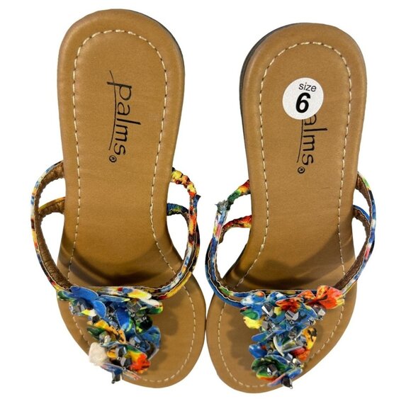 Womens Palms Floral Beaded Sandals Size 6M With Vibrant Multicolor Design - Picture 2 of 7